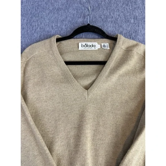 Vintage Balada 100% Lambwool XL Beige Tan Long Sleeve V Neck Sweater Womens - Picture 4 of 13